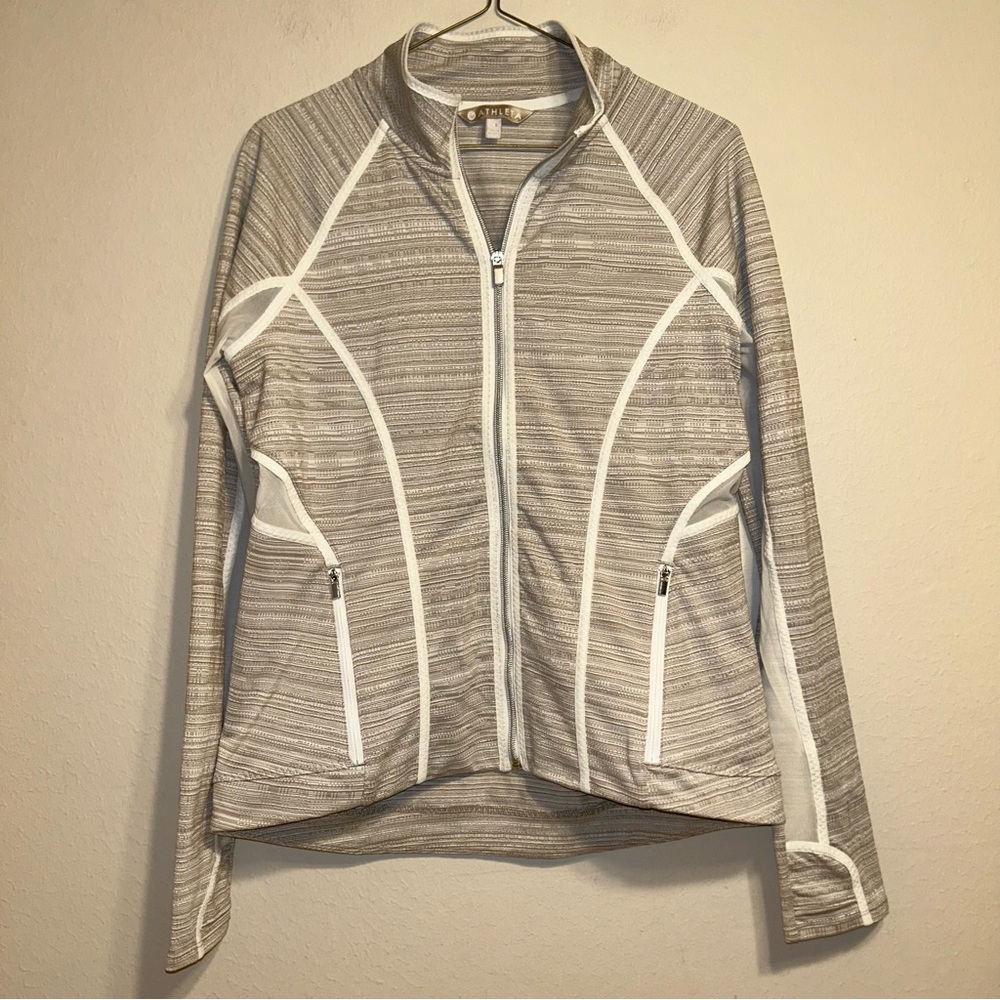 Athleta Powervita Elation Mesh Active Jacket Cream/Off White Full Zip Size M